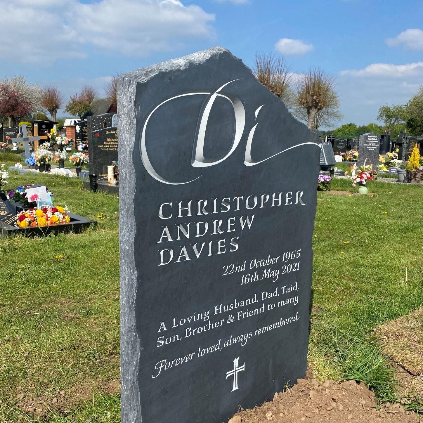 Rustic Naturals Slate Headstones for graves with Carved letters and natural edges