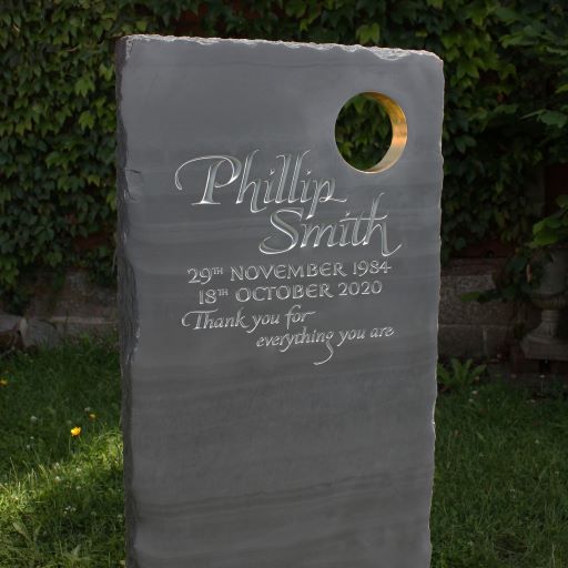 RUSTIC headstone with Calligraphic lettering